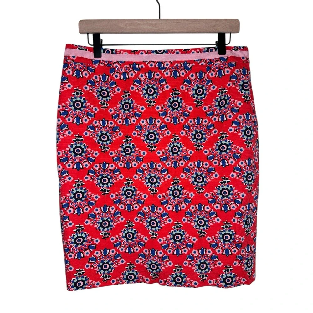 BODEN Red Blue Pop Floral Modern Pencil Skirt 14P 14 Petite High Waisted Womens - Picture 2 of 7